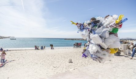 packaging equipment and trash on a sunny beach