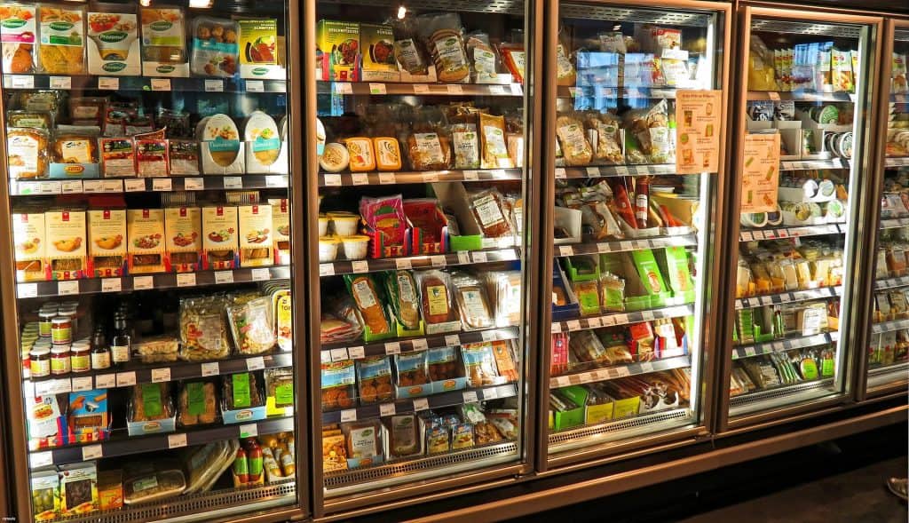 products in a supermarket refrigerator.