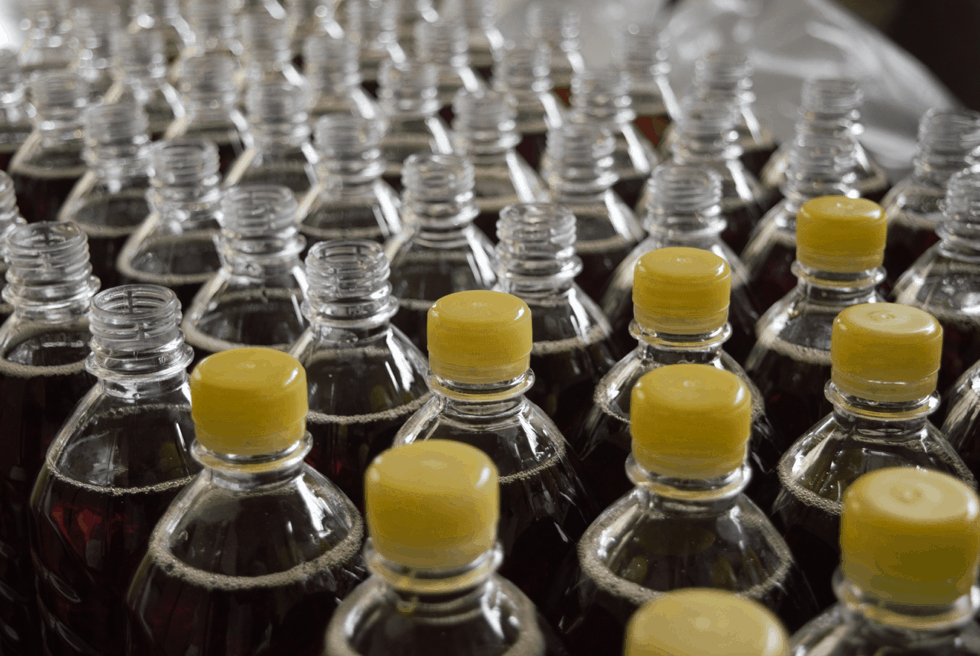 Plastic bottles on the production line. 