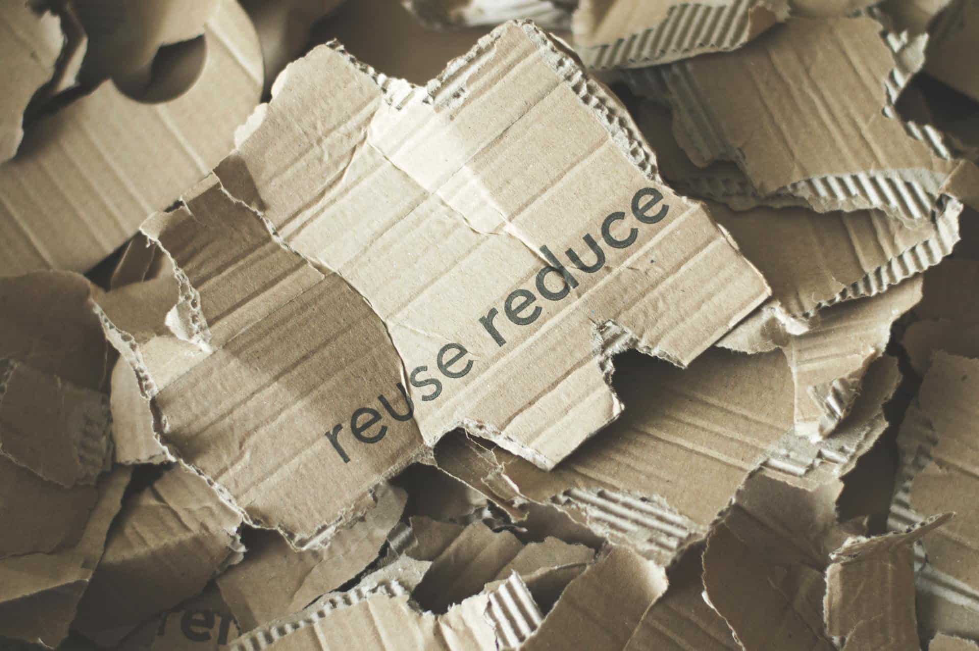 Shredded cardboard box with reuse reduce.
