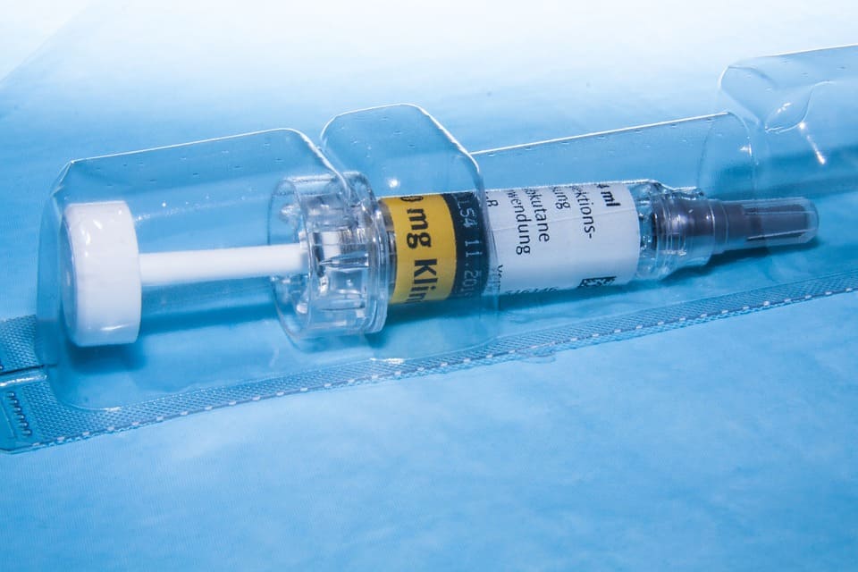 A syringe in blister packaging