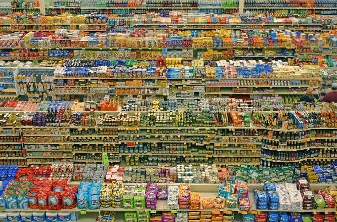 food packaging on supermarket shelves
